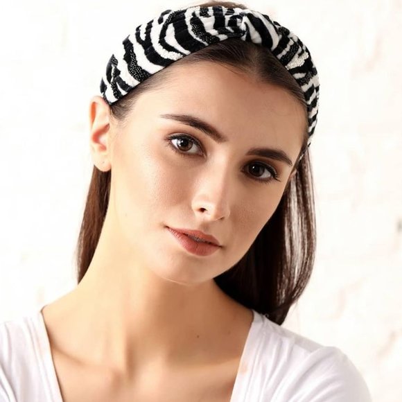 NAMJOSH Zebra Print Velvet Headband w Beading - Picture 2 of 4